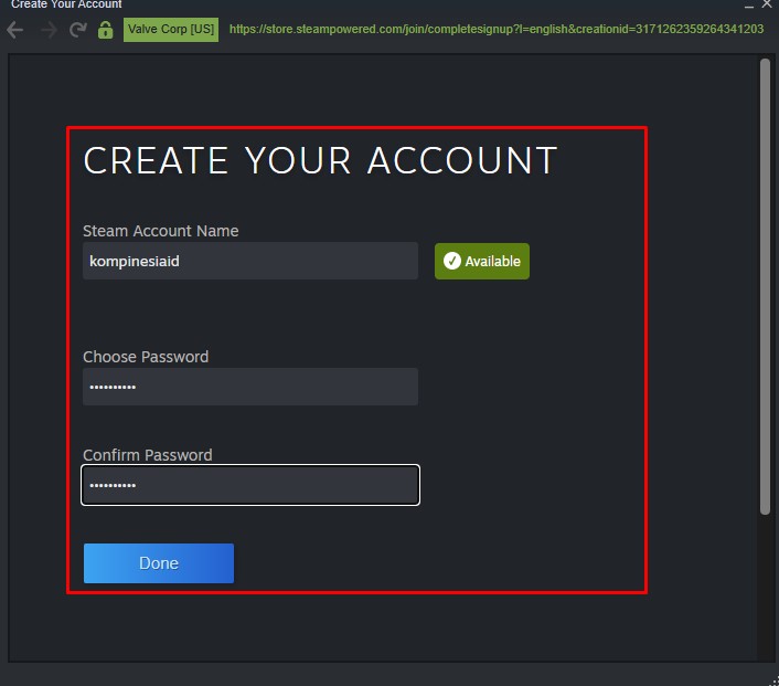 buat nama akun dan password steam