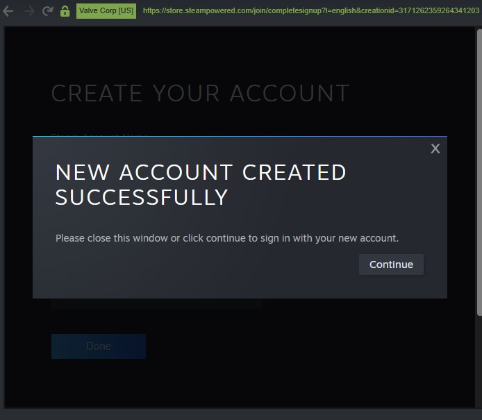 sukses buat akun steam