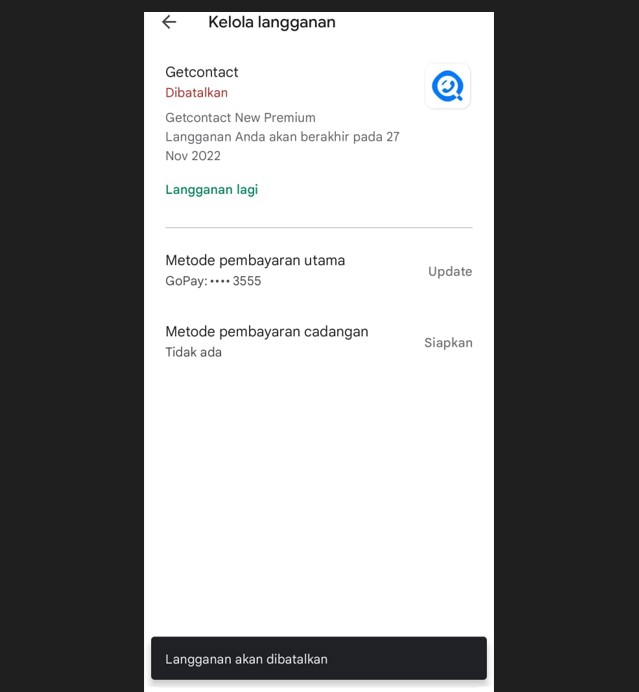 berhasil berhenti langganan getcontact