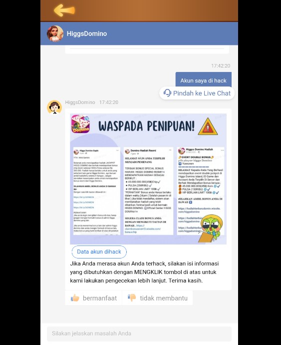 live chat higgs domino