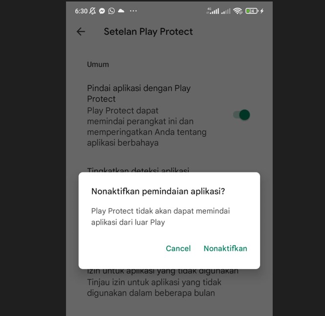 nonaktifkan fitur play protect