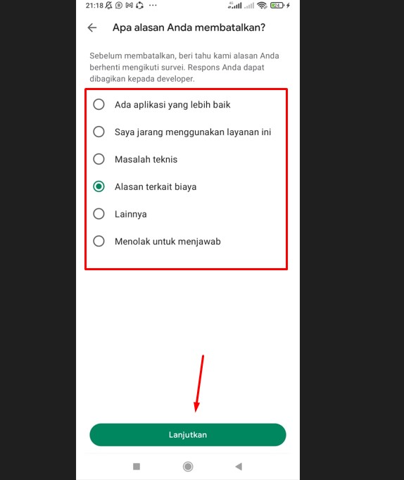 pilih alasan membatalkan langganan getcontact