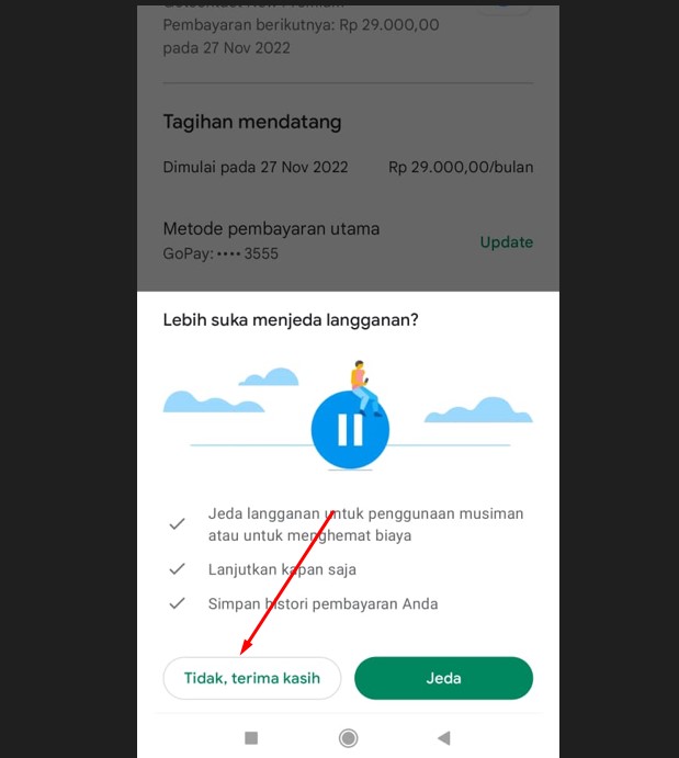 pilih tidak terimakasih
