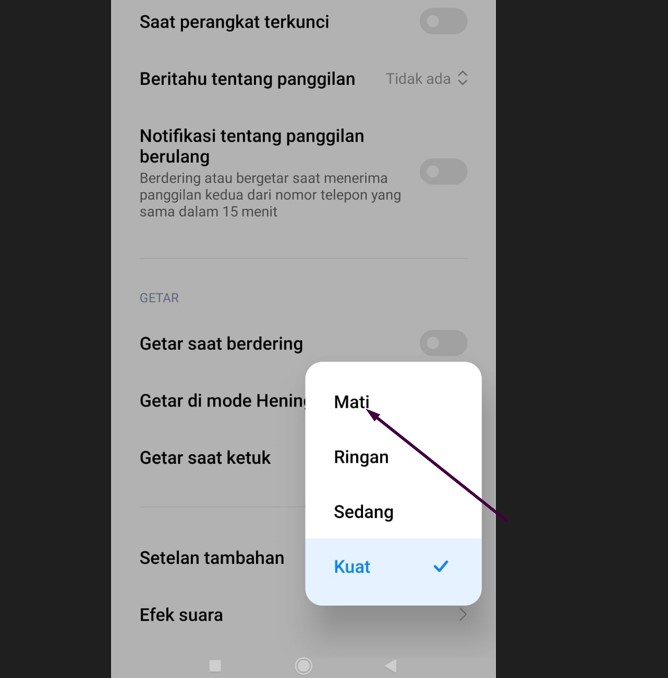 getar saat ketuk mati