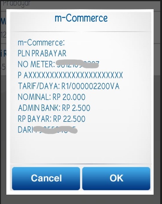 ketuk ok untuk isi pulsa listrik