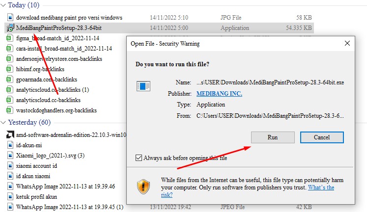klik 2x medibangpaint pro