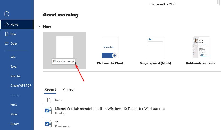 buat dokumen baru di word