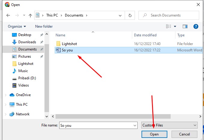 cari file dan masukan file