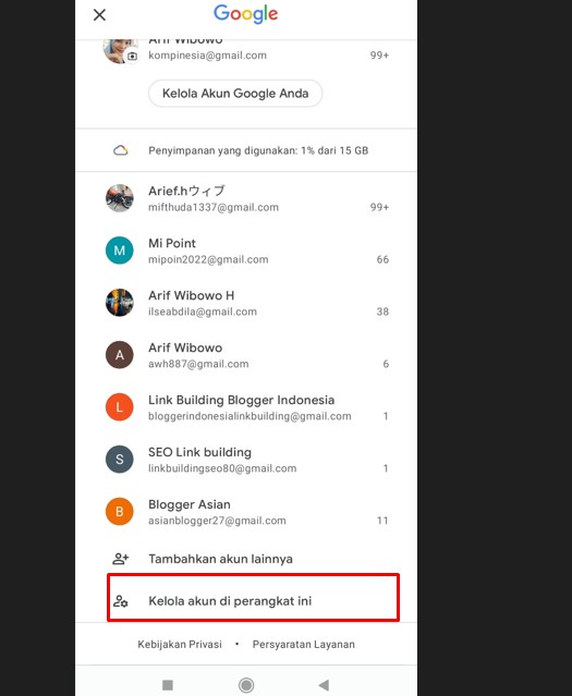 kelola akun di perangkat ini