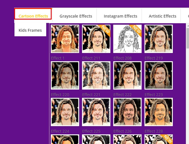 pilih jenis effect kartun